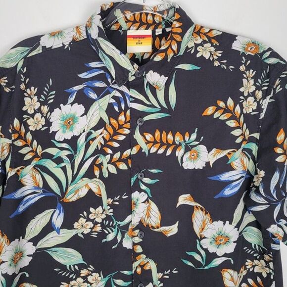 Superdry Size M Hawaiian Short Sleeve Button Up Shirt Floral Black Multicor - Picture 2 of 11